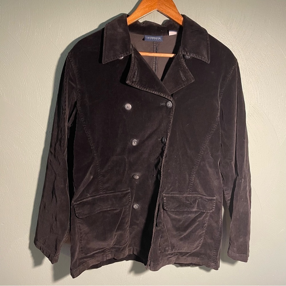 VTG Liz Claiborne Liz Sport Black Corduroy Blazer Jacket 100% Cotton Medium